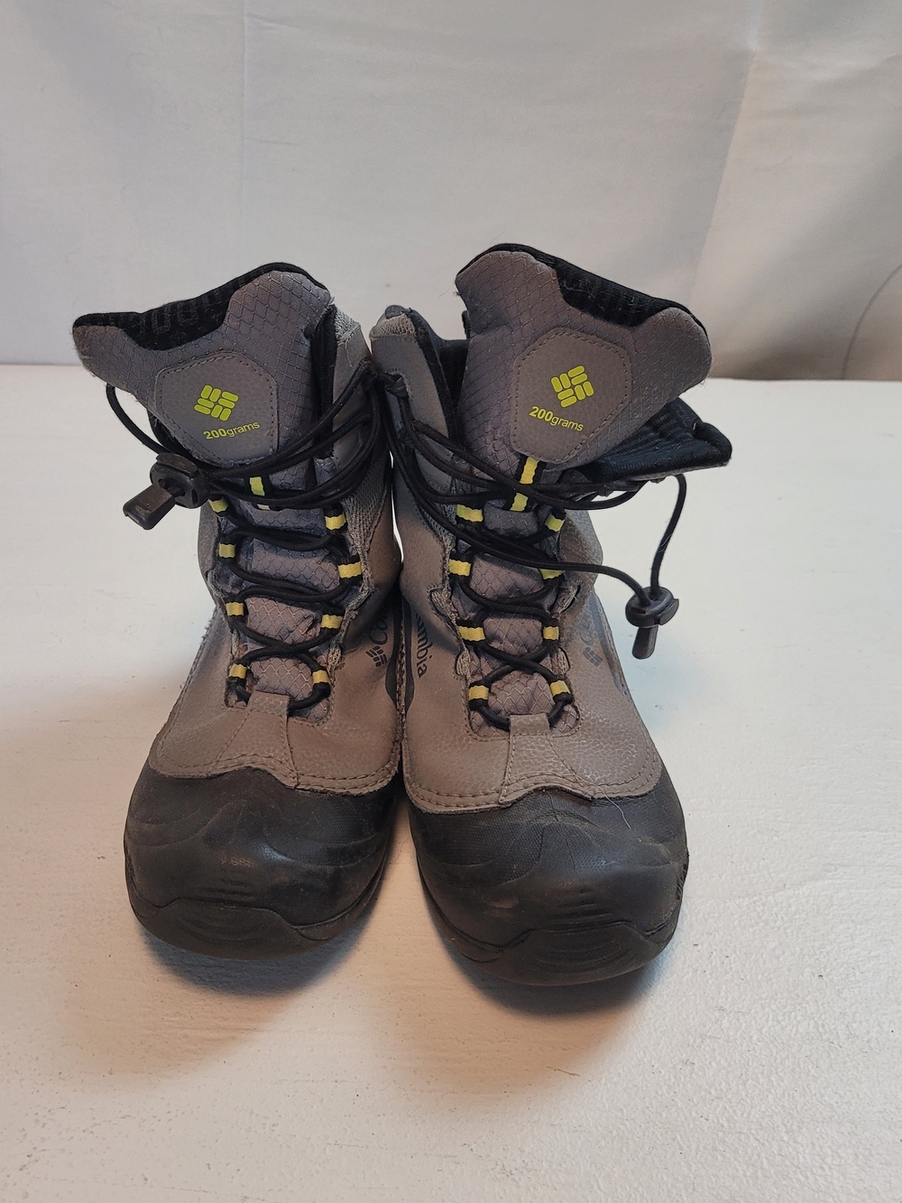 Columbia Gray and Black Waterproof Hiking Boots with Lime Accents